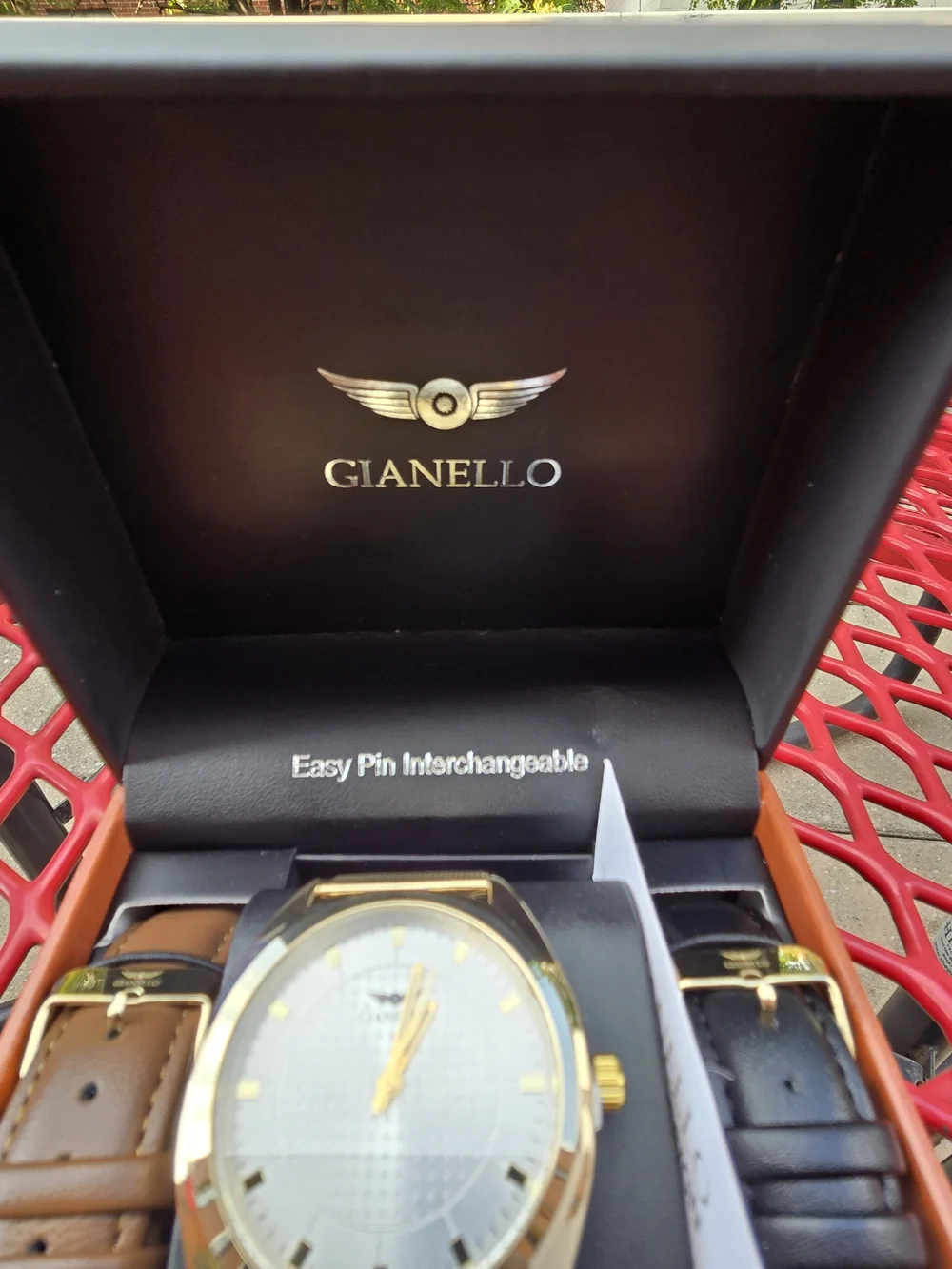 Gianello Gold Men's Interchangeable Strap Watch with Brown & Black Straps